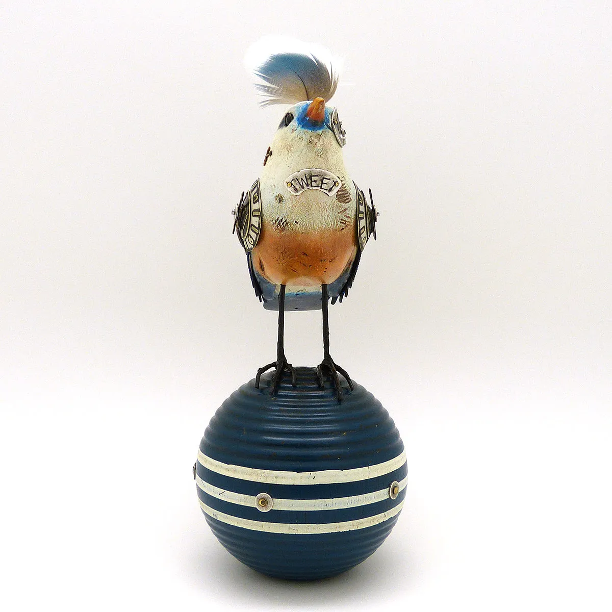 Mullanium White Red Blue Vireo Bird Croquet Ball Artists Jim Tori Mullan Steampunk Handmade