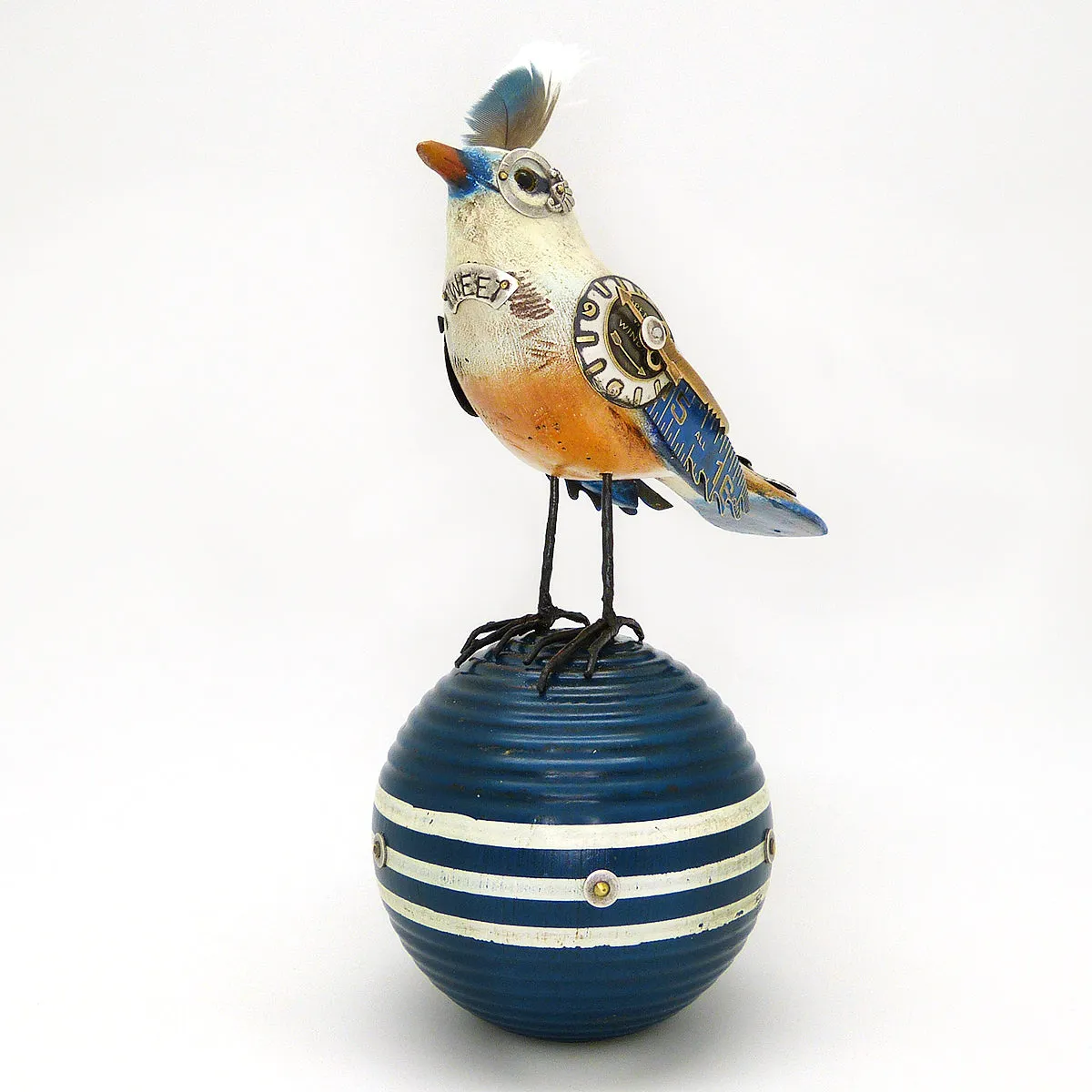 Mullanium White Red Blue Vireo Bird Croquet Ball Artists Jim Tori Mullan Steampunk Handmade