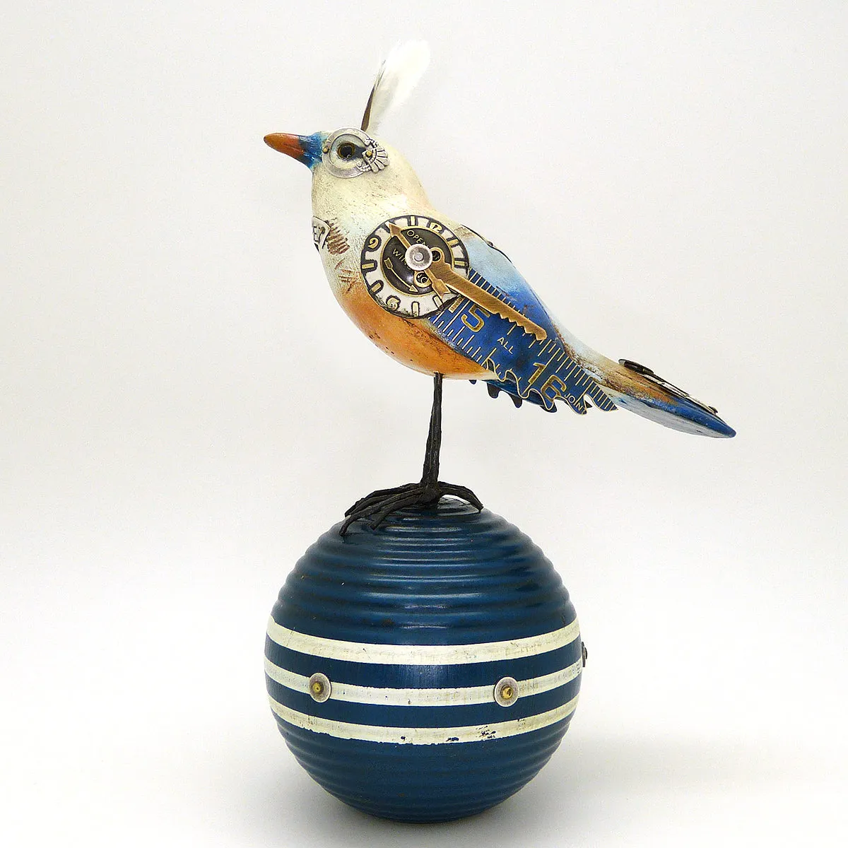 Mullanium White Red Blue Vireo Bird Croquet Ball Artists Jim Tori Mullan Steampunk Handmade