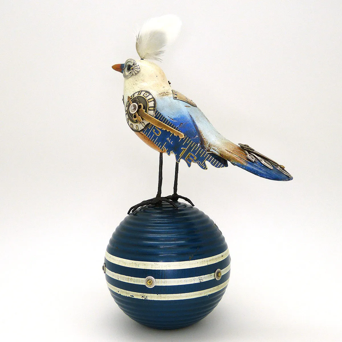 Mullanium White Red Blue Vireo Bird Croquet Ball Artists Jim Tori Mullan Steampunk Handmade