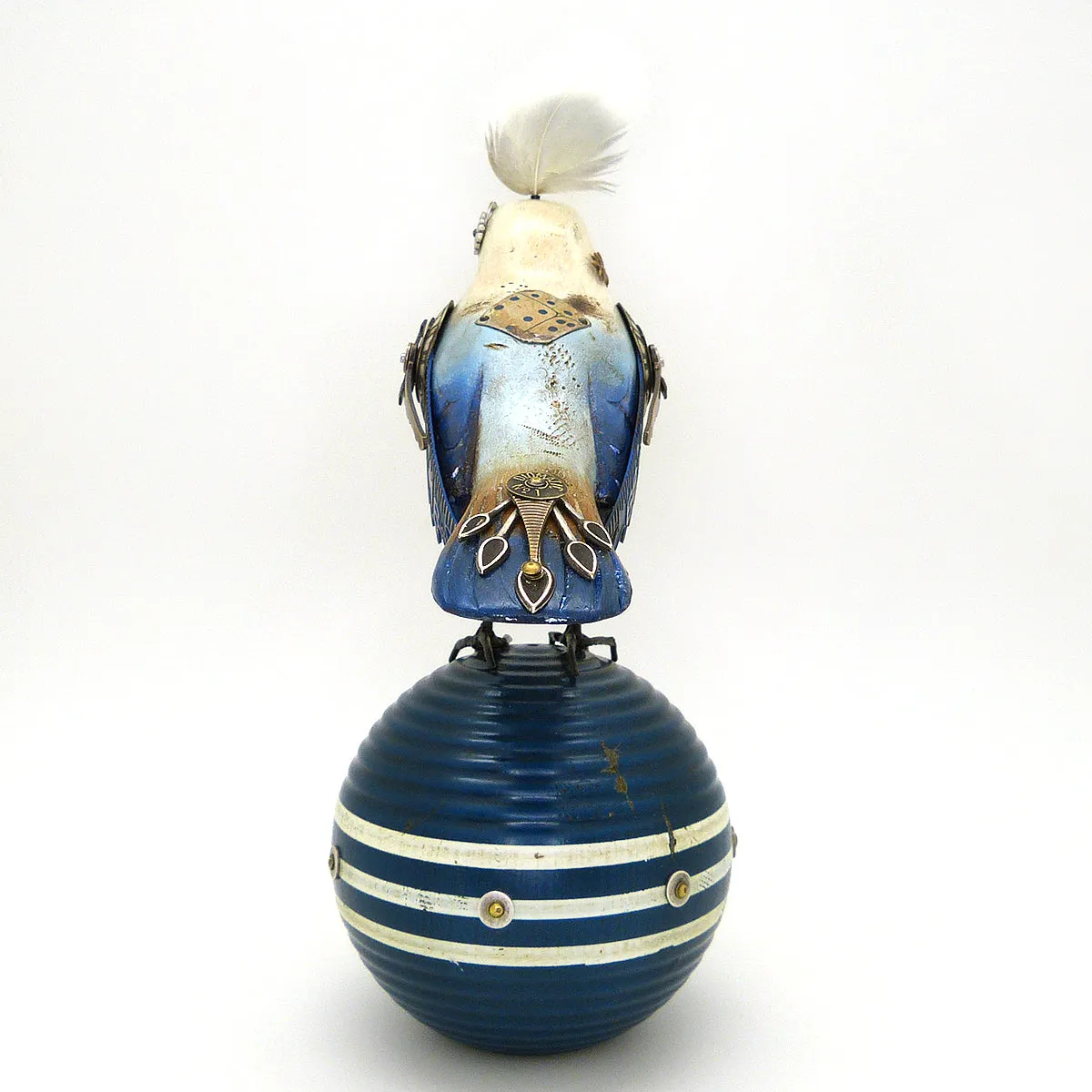 Mullanium White Red Blue Vireo Bird Croquet Ball Artists Jim Tori Mullan Steampunk Handmade