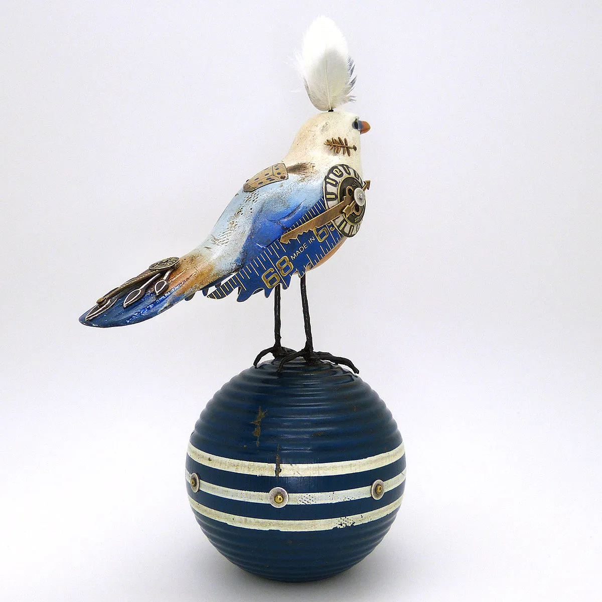 Mullanium White Red Blue Vireo Bird Croquet Ball Artists Jim Tori Mullan Steampunk Handmade