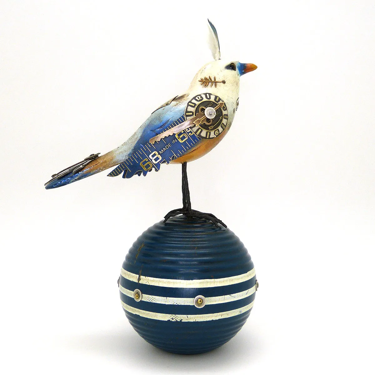 Mullanium White Red Blue Vireo Bird Croquet Ball Artists Jim Tori Mullan Steampunk Handmade