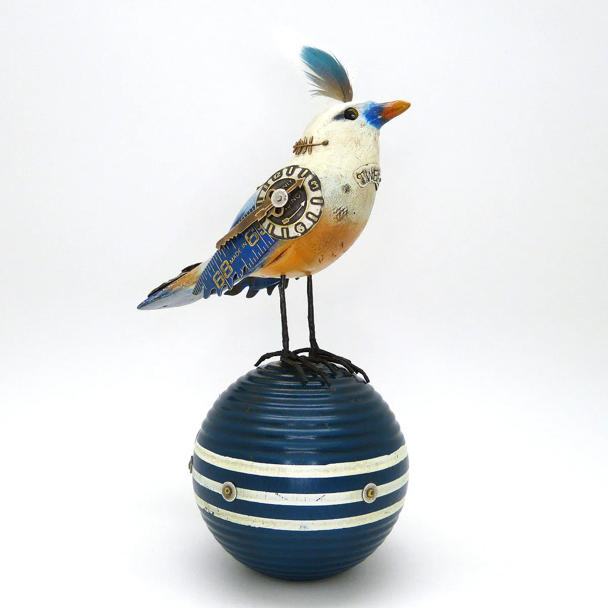 Mullanium White Red Blue Vireo Bird Croquet Ball Artists Jim Tori Mullan Steampunk Handmade