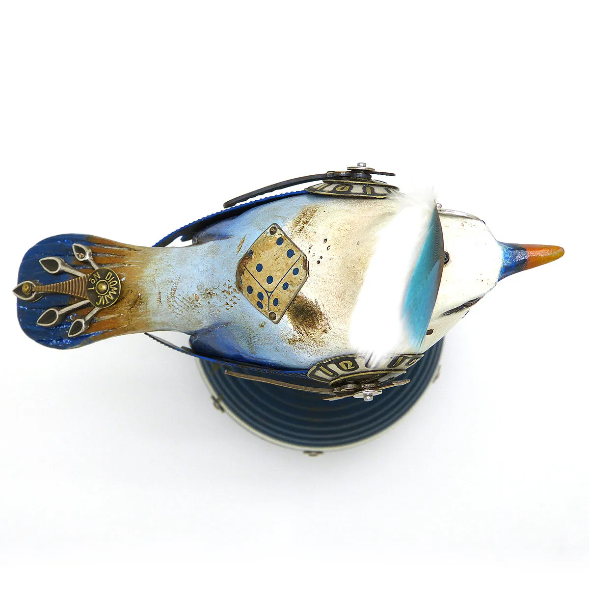 Mullanium White Red Blue Vireo Bird Croquet Ball Artists Jim Tori Mullan Steampunk Handmade