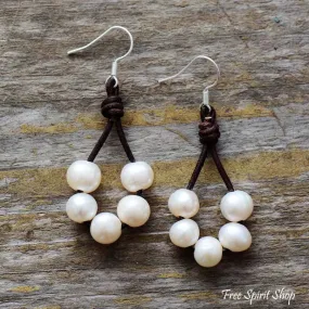 Natural Freshwater Pearl & Leather Earrings