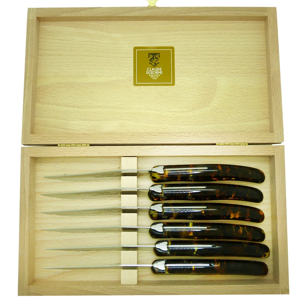 NEW Claude Dozorme Laguiole Steak Knife Gift Set of 6 Tortose Flake Handle