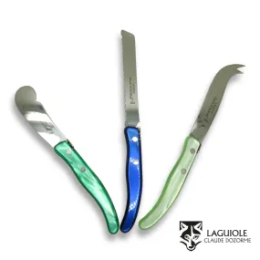 NEW Claude Dozorme Three Piece Laguiole Knife Gift Set Green Blue