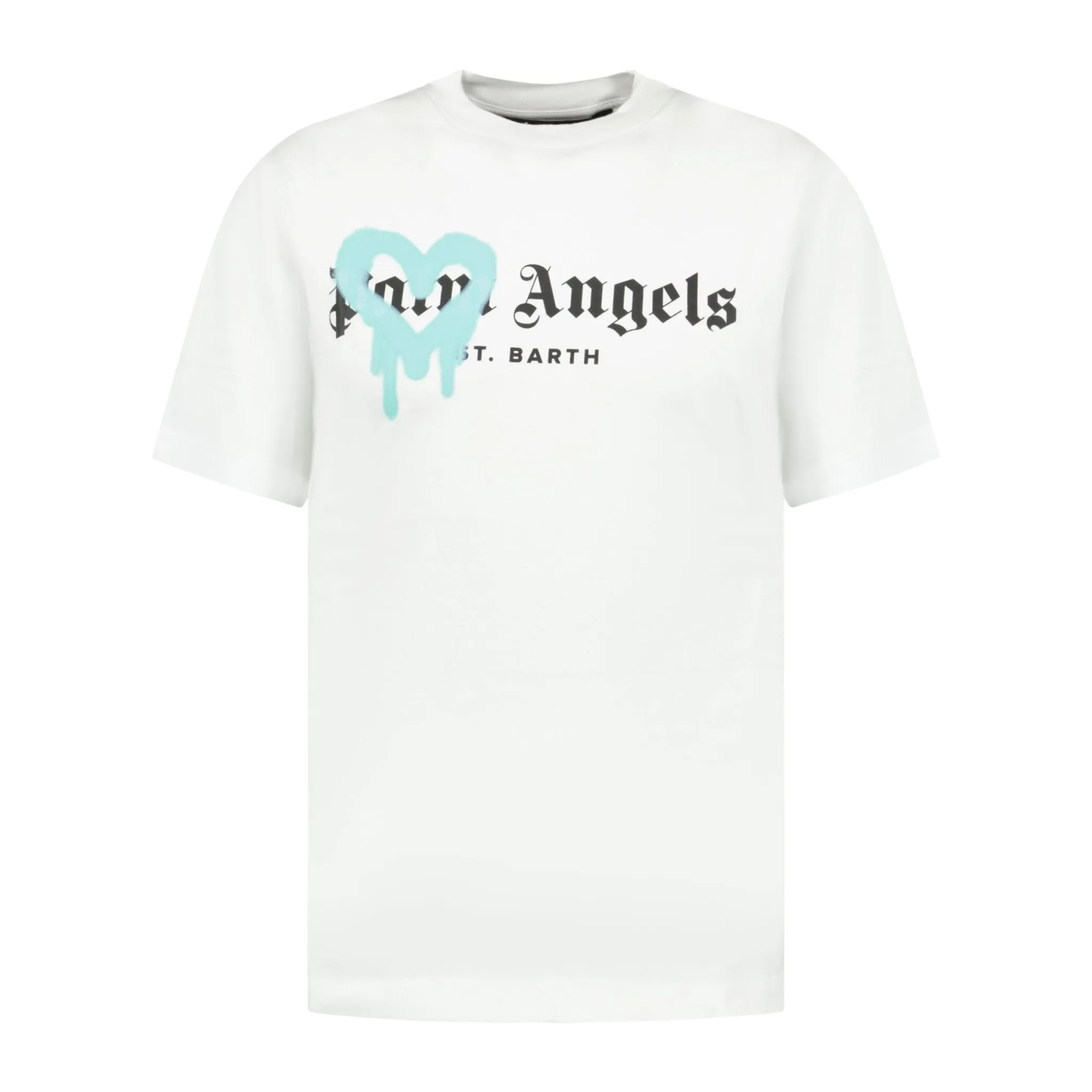 PALM ANGELS LIGHT BLUE SPRAYED HEART T-SHIRT WHITE