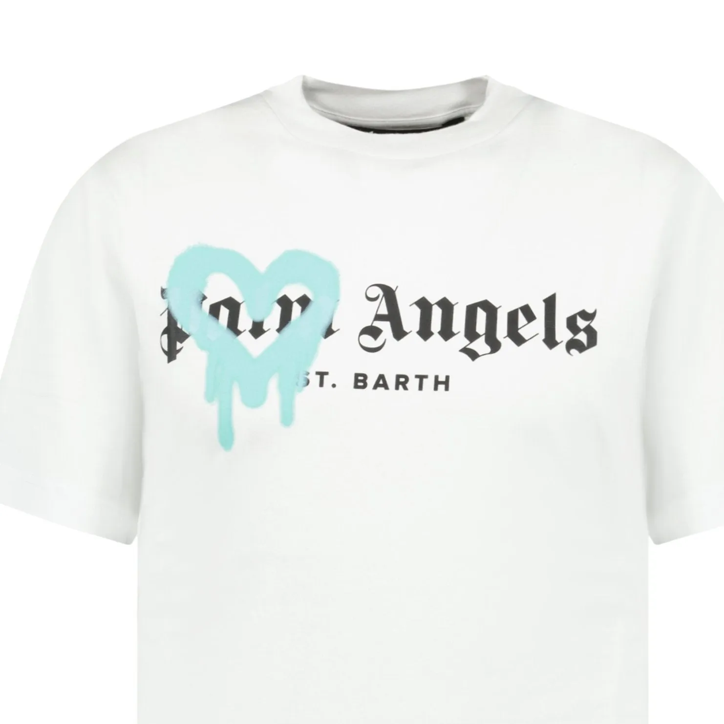 PALM ANGELS LIGHT BLUE SPRAYED HEART T-SHIRT WHITE