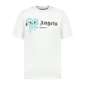 PALM ANGELS LIGHT BLUE SPRAYED HEART T-SHIRT WHITE