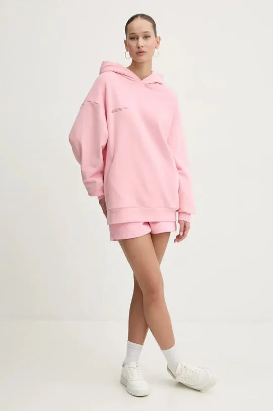 Pangaia cotton sweatshirt pink color hooded with a print