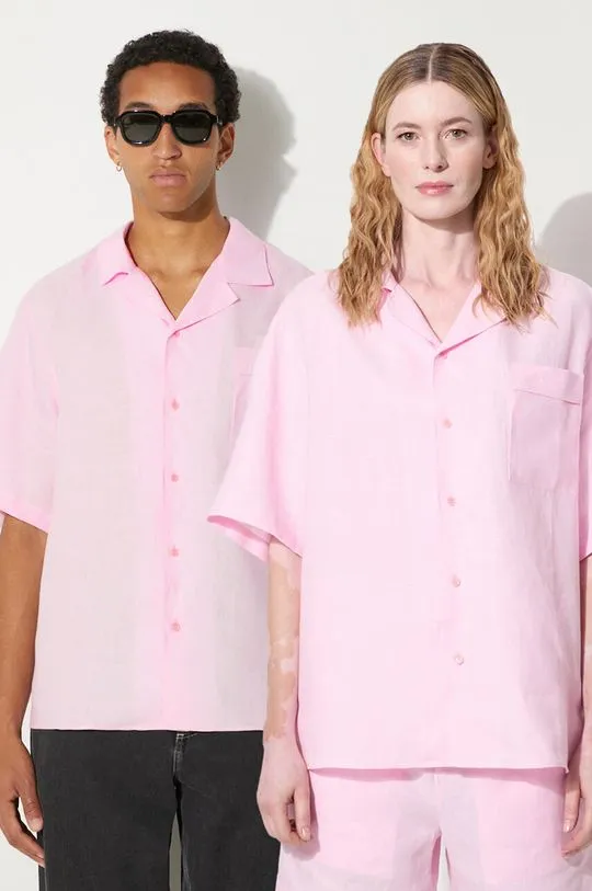 Pangaia linen shirt DNA Linen Camp Collar Shirt pink color 10002046