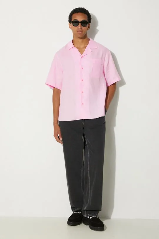 Pangaia linen shirt DNA Linen Camp Collar Shirt pink color 10002046