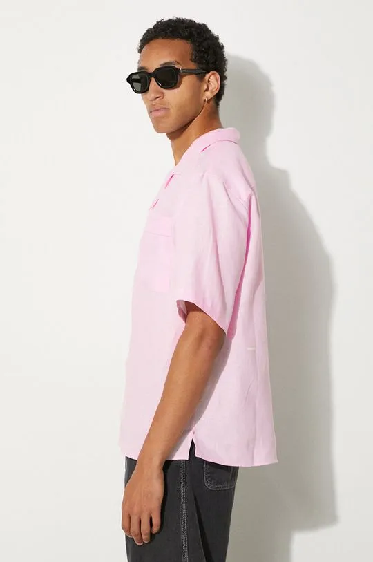 Pangaia linen shirt DNA Linen Camp Collar Shirt pink color 10002046