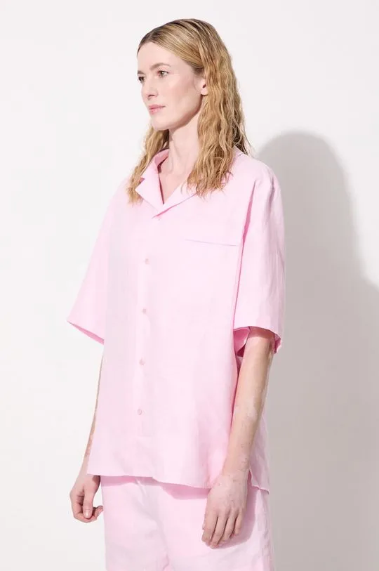 Pangaia linen shirt DNA Linen Camp Collar Shirt pink color 10002046