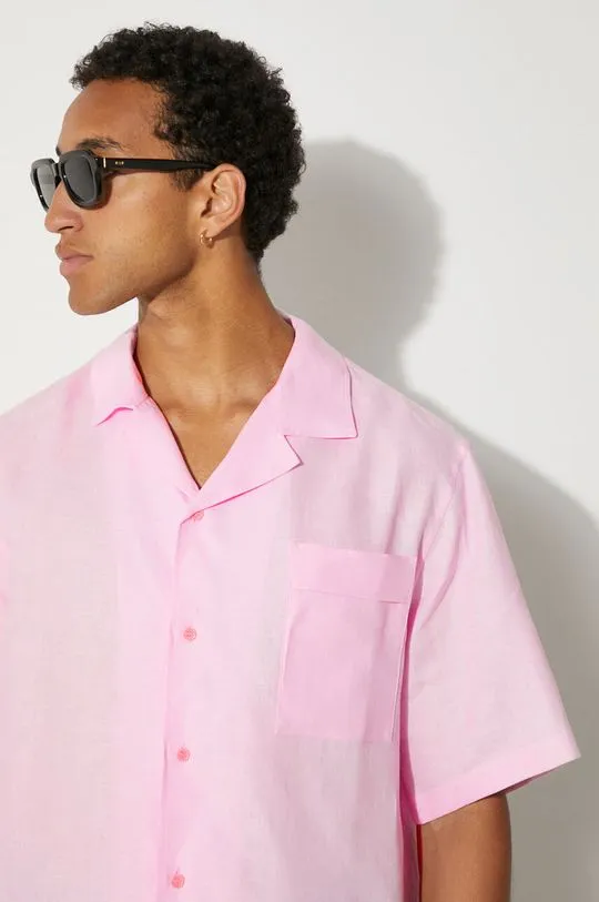 Pangaia linen shirt DNA Linen Camp Collar Shirt pink color 10002046