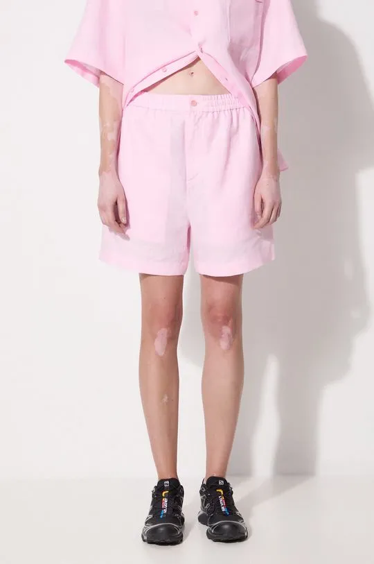 Pangaia linen shorts DNA Linen Mid Length Shorts pink color smooth 10001972