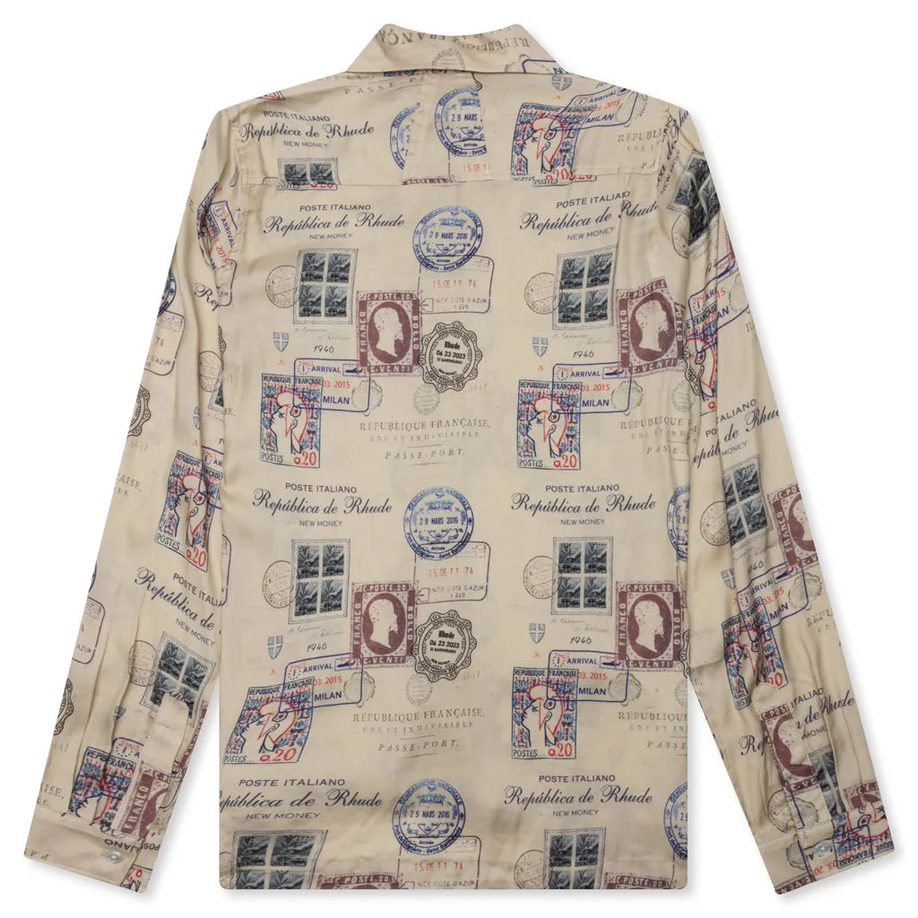 Passport Stamp Print Shirt - Beige/Multi