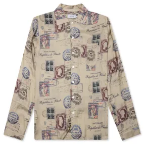 Passport Stamp Print Shirt - Beige/Multi