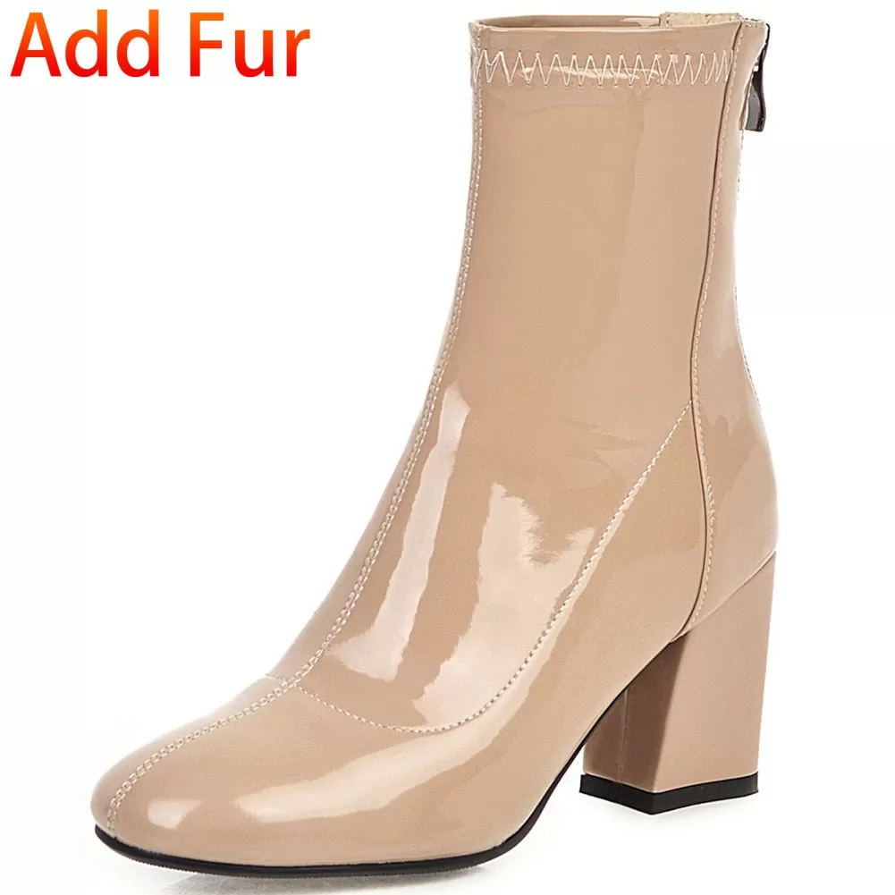 Patent Leather Ladies High Chunky Heels