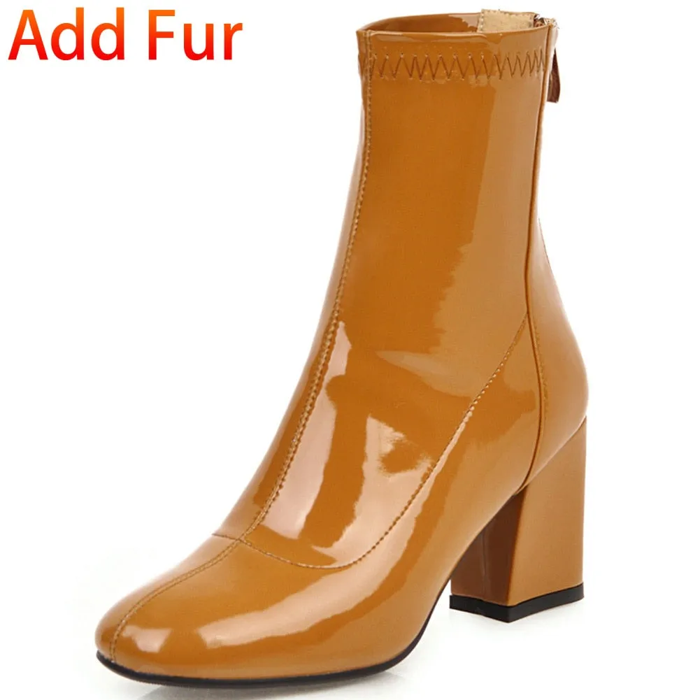 Patent Leather Ladies High Chunky Heels