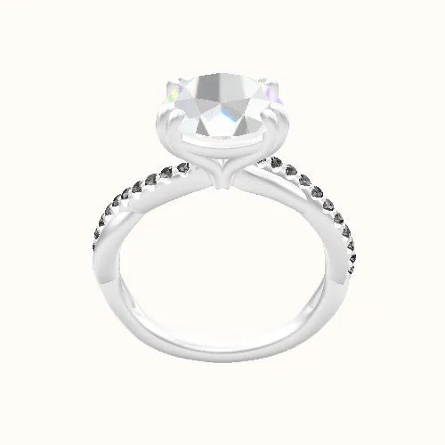 Pave Rope Engagement Ring With Double Prongs Head