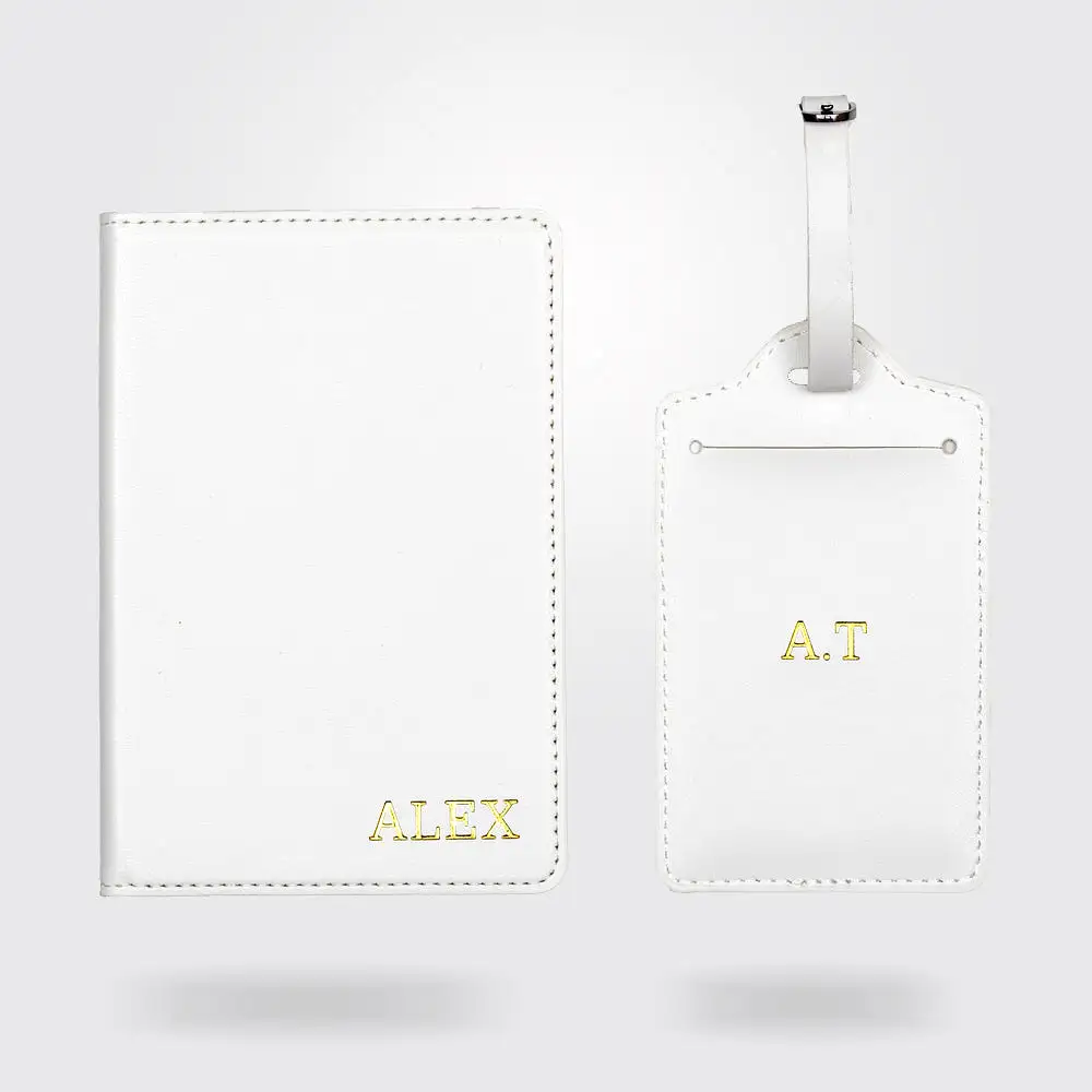 Personalised Premium Passport Holder and Luggage Tag (White)