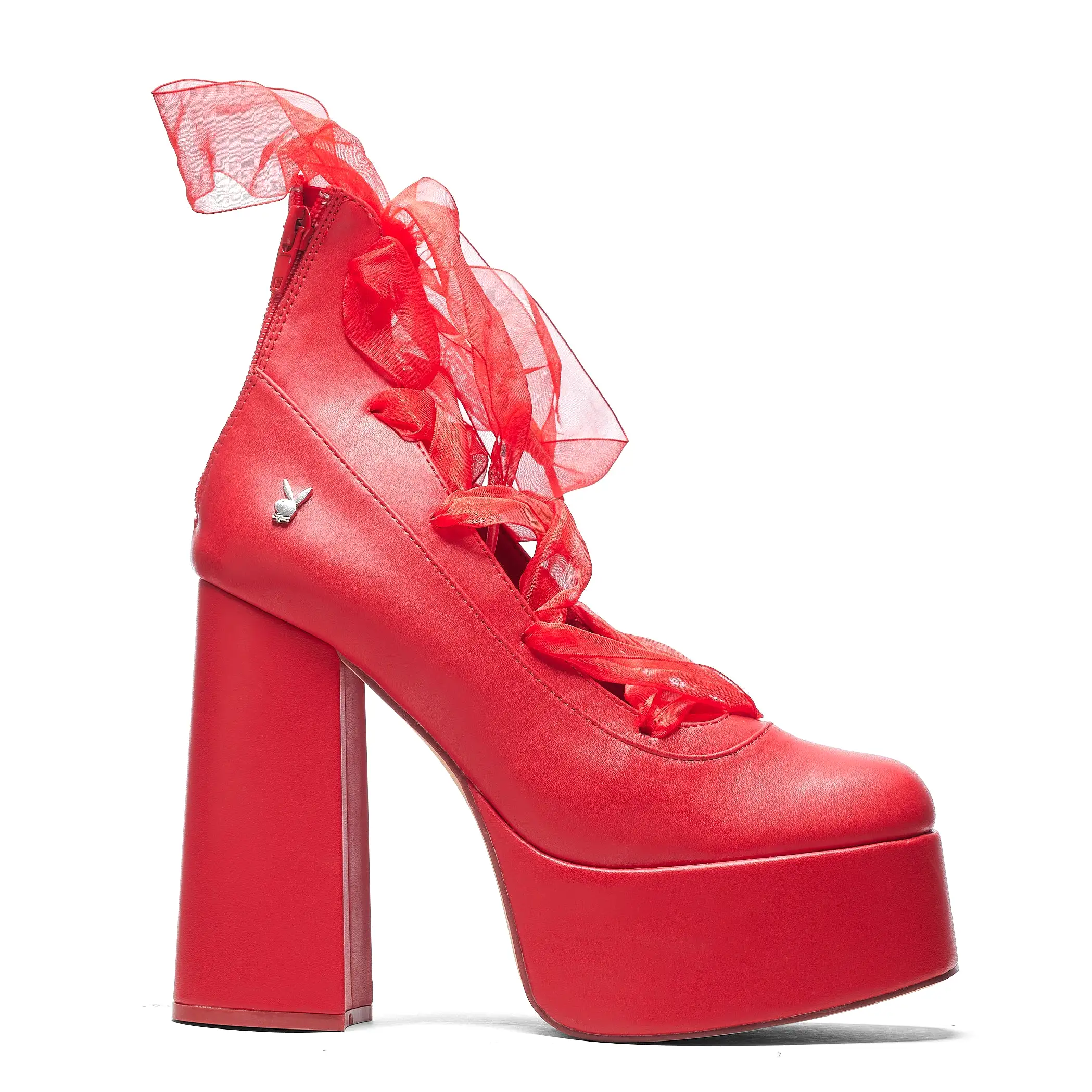 Playboy Infidelity Red Lace Up Heels