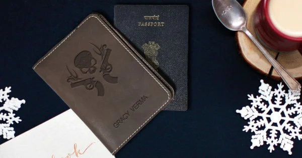 Skull gun Design Leather Personalized Passport Cover