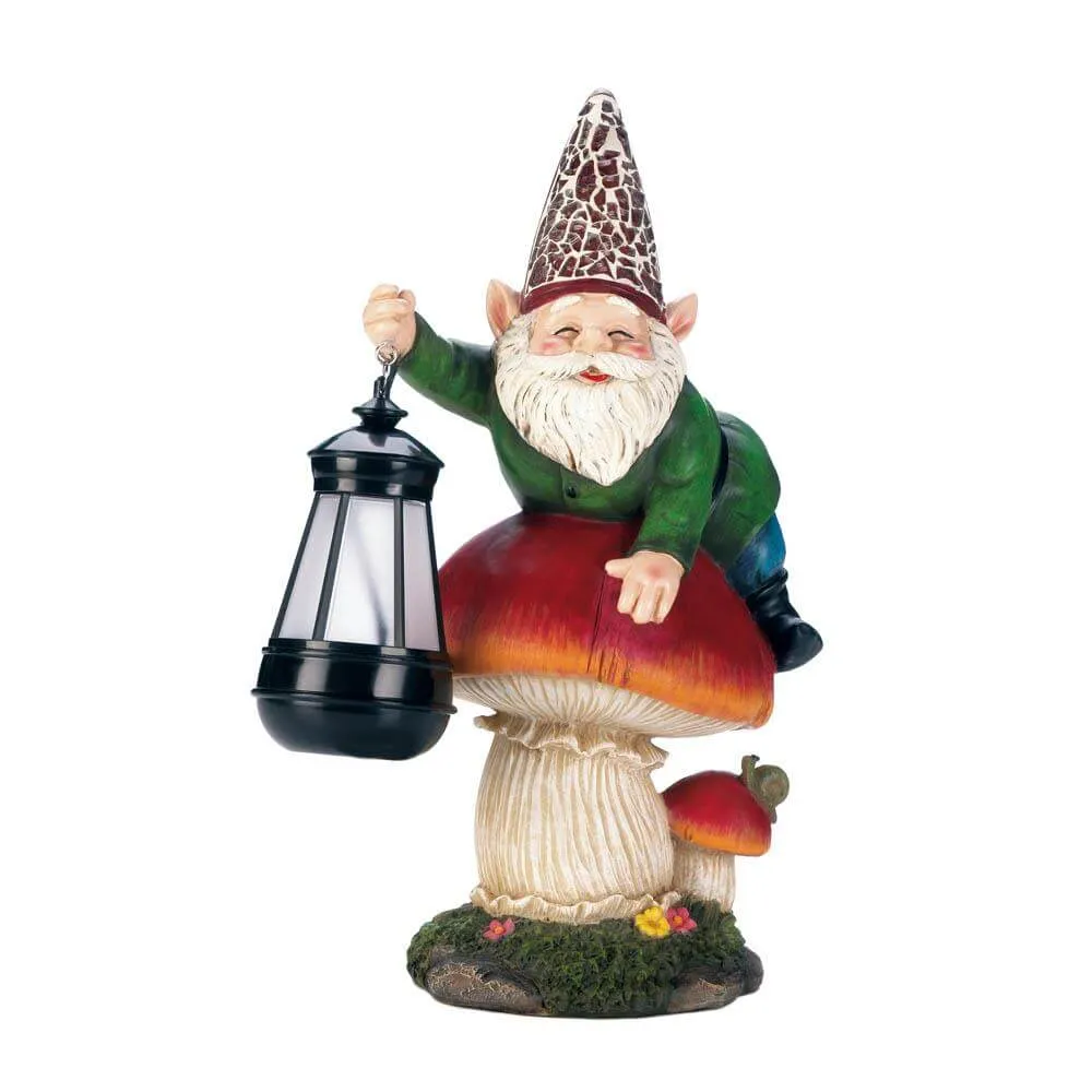 Solar Gnome on Mushroom Figurine