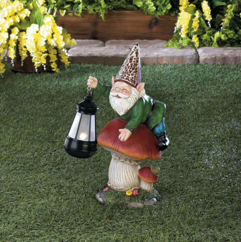 Solar Gnome on Mushroom Figurine