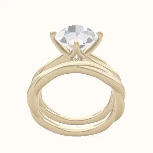 Solitaire Rope Engagement Ring With Petal Compass Prong Head and Matching Band