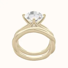 Solitaire Rope Engagement Ring With Petal Compass Prong Head and Matching Band