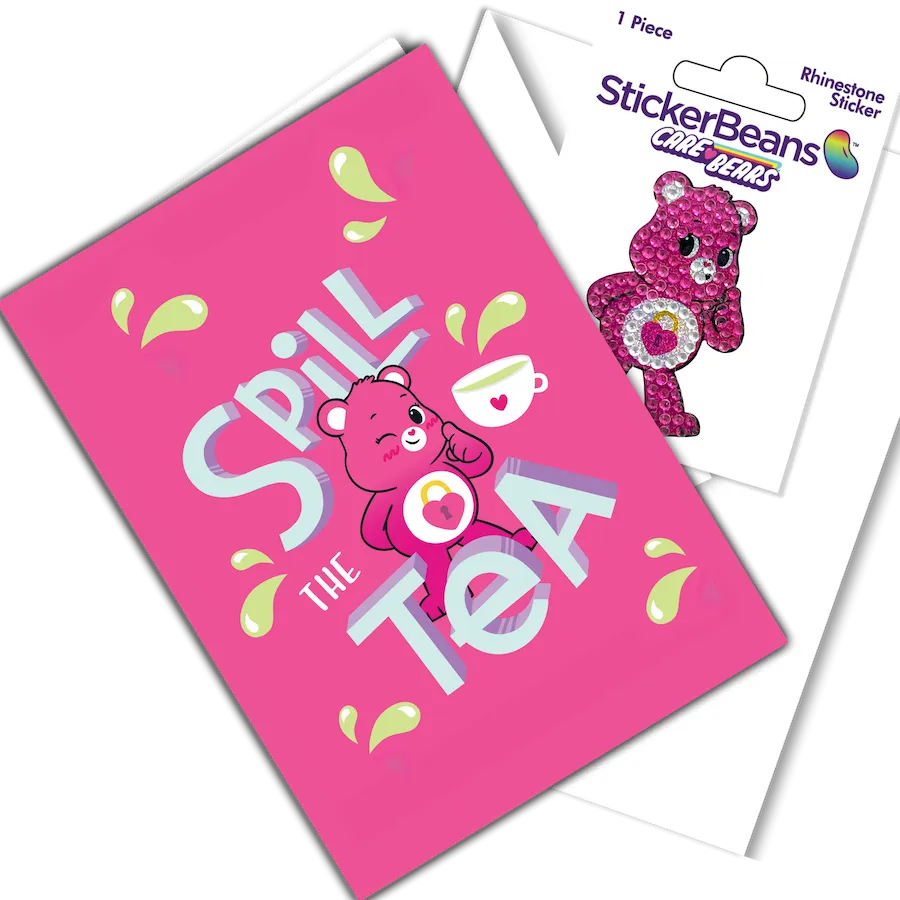 spill the tea greeting card & sticker