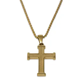 Stainless Steel 18K Gld Pl Rope Chain With Cross Pendant